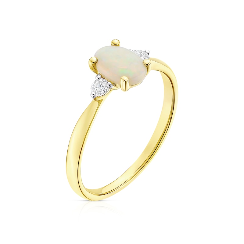 9ct Yellow Gold Opal 0.10ct Diamond Oval Cut Ring