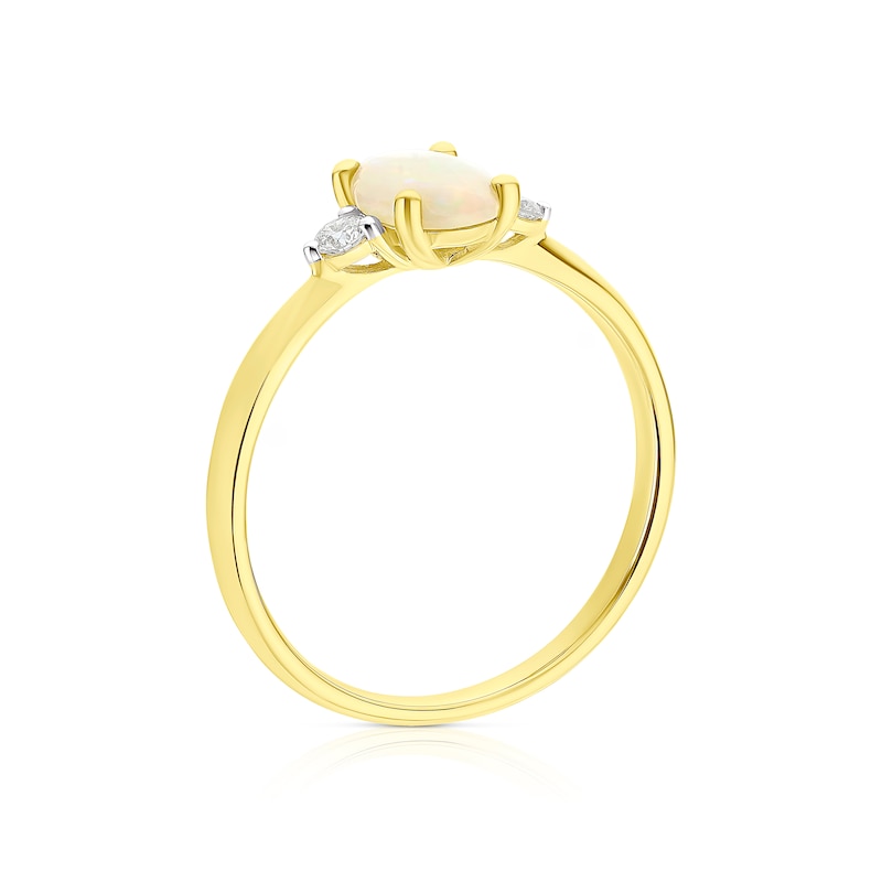 9ct Yellow Gold Opal 0.10ct Diamond Oval Cut Ring