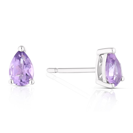 9ct White Gold Amethyst Pear Cut Stud Earrings