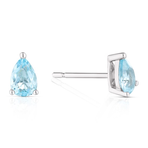 9ct White Gold Swiss Blue Topaz Pear Cut Stud Earrings