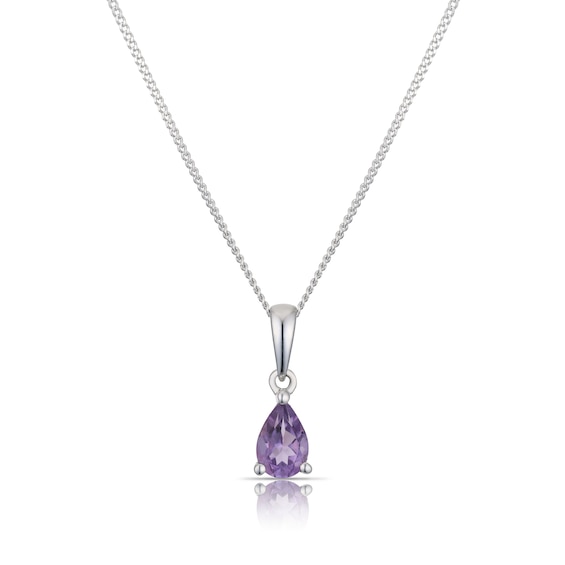 9ct White Gold Amethyst Pear Cut Pendant
