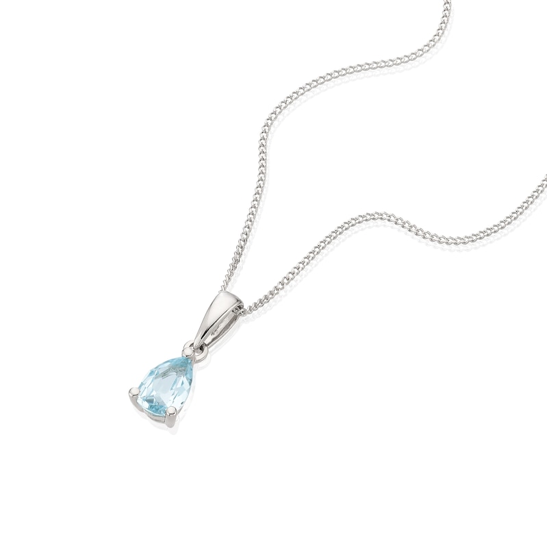 9ct White Gold Swiss Blue Topaz Pear Cut Pendant