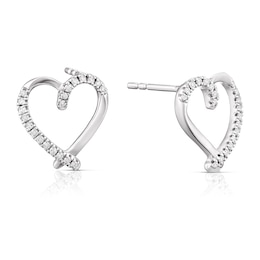 9ct White Gold 0.10ct Diamond Heart Stud Earrings