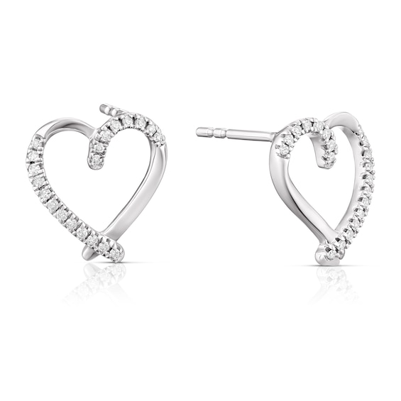 9ct White Gold 0.10ct Diamond Heart Stud Earrings