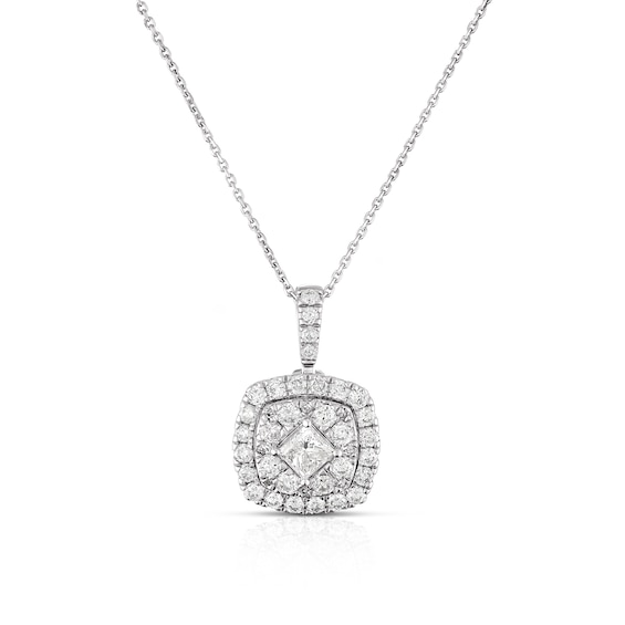 Platinum 1ct Diamond Cushion Shape Cluster Pendant