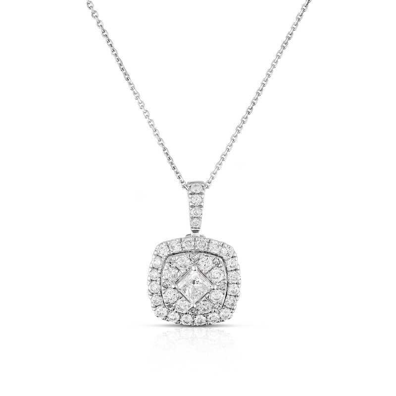 Platinum 1ct Diamond Cushion Shape Cluster Pendant | Ernest Jones