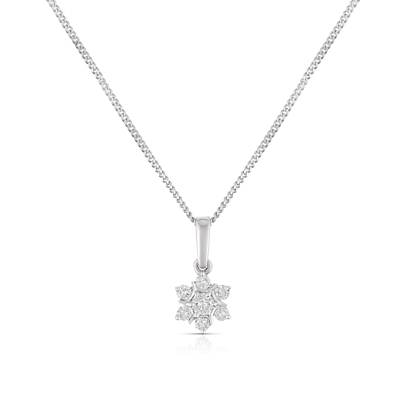9ct White Gold 0.15ct Diamond Snowflake Pendant