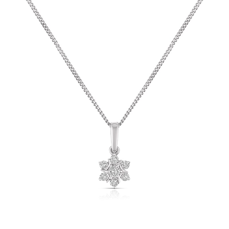 9ct White Gold 0.15ct Diamond Snowflake Pendant