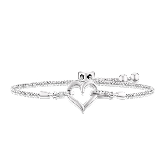 Sterling Silver Diamond Adjustable Heart Bracelet