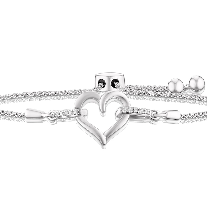 Sterling Silver 0.05ct Diamond Adjustable Heart Bracelet