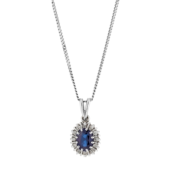 18ct White Gold Sapphire & 0.15ct Diamond Cluster Pendant