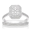 18ct White Gold 0.50ct Diamond Emerald Shaped Halo Cluster Bridal Set