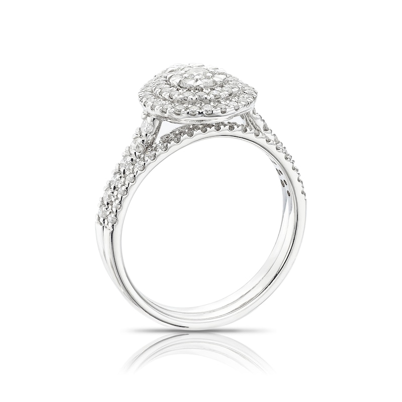 18ct White Gold 0.75ct Diamond Pear Shape Halo Cluster Bridal Set