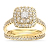 Thumbnail Image 0 of 18ct Yellow Gold 1ct Diamond Princess Cut Cushion Shaped Halo Bridal Set