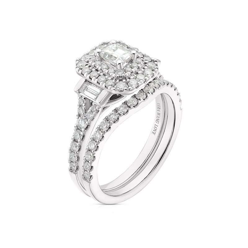 Vera Wang Platinum 1.18ct Diamond Emerald Shape Halo Bridal Set
