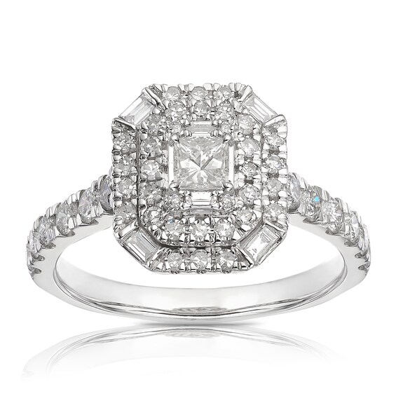 Engagement Ring Platinum Emerald Cut and Shape Halo 1ct Diam