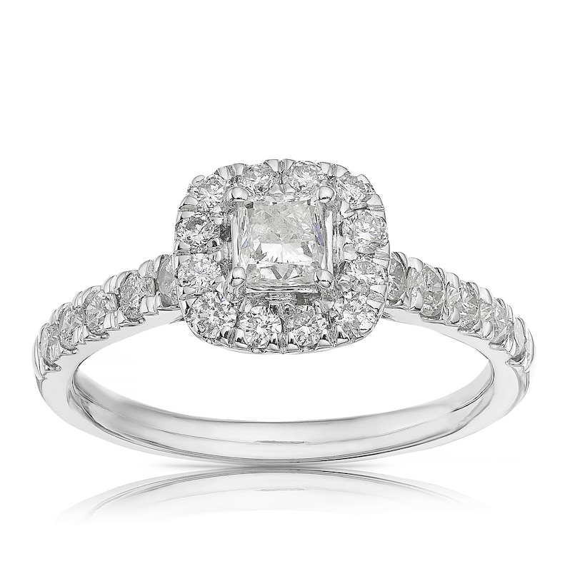 Platinum 1ct Diamond Cushion Shape Halo Ring