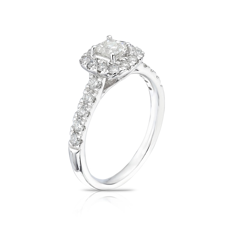 Platinum 1ct Diamond Cushion Shape Halo Ring