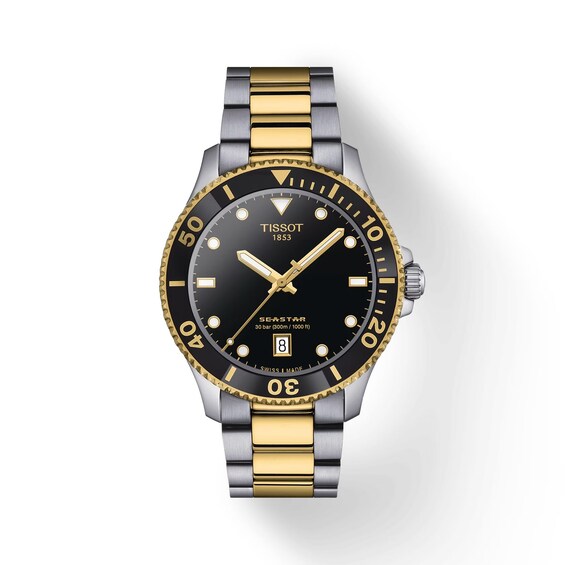 Men's Tissot Seastar 1000 Black Dial & Two Tone Bracelet Watch