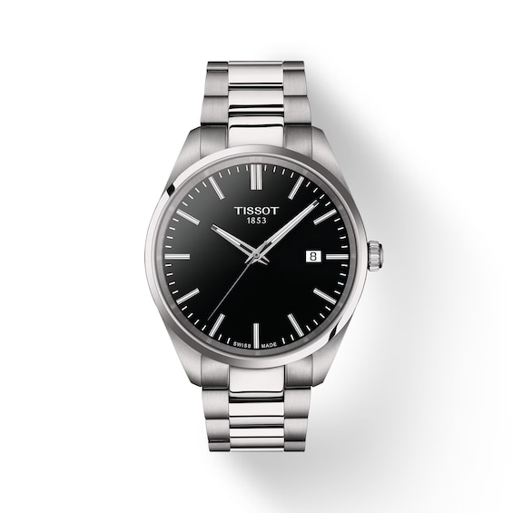 Men's Tissot Pr 100 Black Dial & Stainless Steel Bracelet Watch