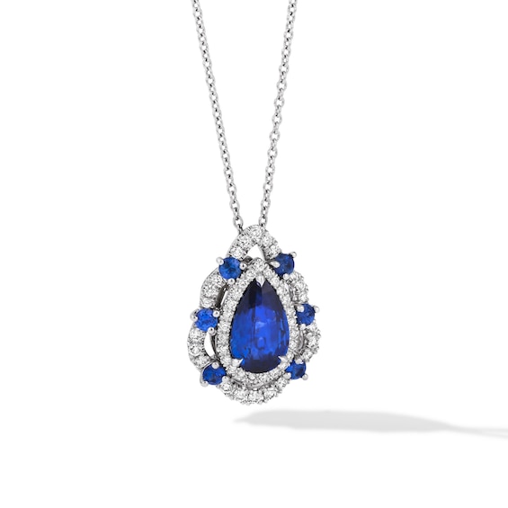 Le Vian Platinum Pear Shaped Sapphire & 0.55ct Diamond Pendant Necklace
