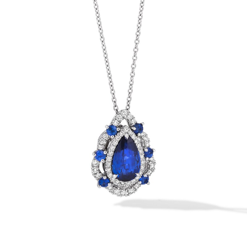 Main Image 1 of Le Vian Platinum Pear Shaped Sapphire & 0.55ct Diamond Pendant Necklace