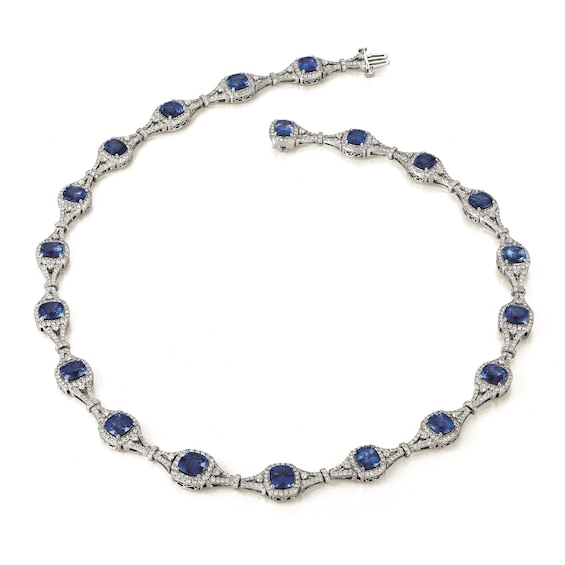 Le Vian 18ct White Gold Sapphire & 6.97ct Diamond Tennis Necklace
