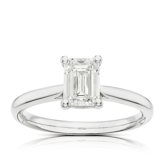 Platinum 1ct Diamond Emerald Cut Solitaire Ring