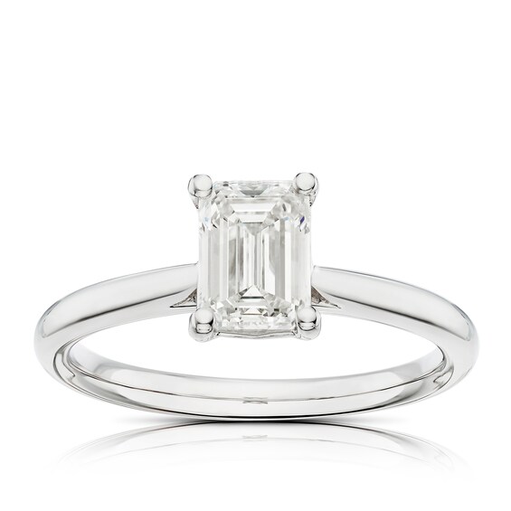 Platinum 1ct Diamond Emerald Cut Solitaire Ring