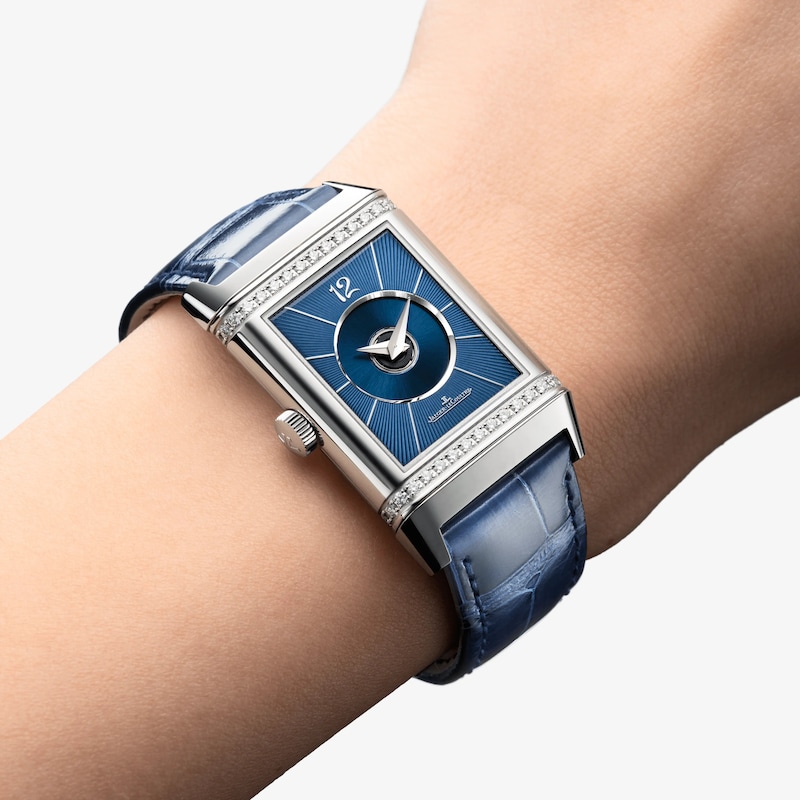 Jaeger-LeCoultre Reverso Classic Ladies' Diamond & Blue Alligator Leather Strap Watch