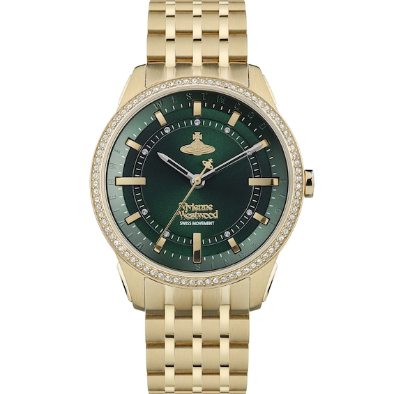 Vivienne Westwood Ladies’ Crystal Green Dial & Gold-Tone Bracelet Watch