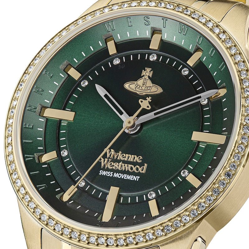 Vivienne Westwood Eastend Ladies' Crystal Green Dial & Gold-Tone Bracelet Watch