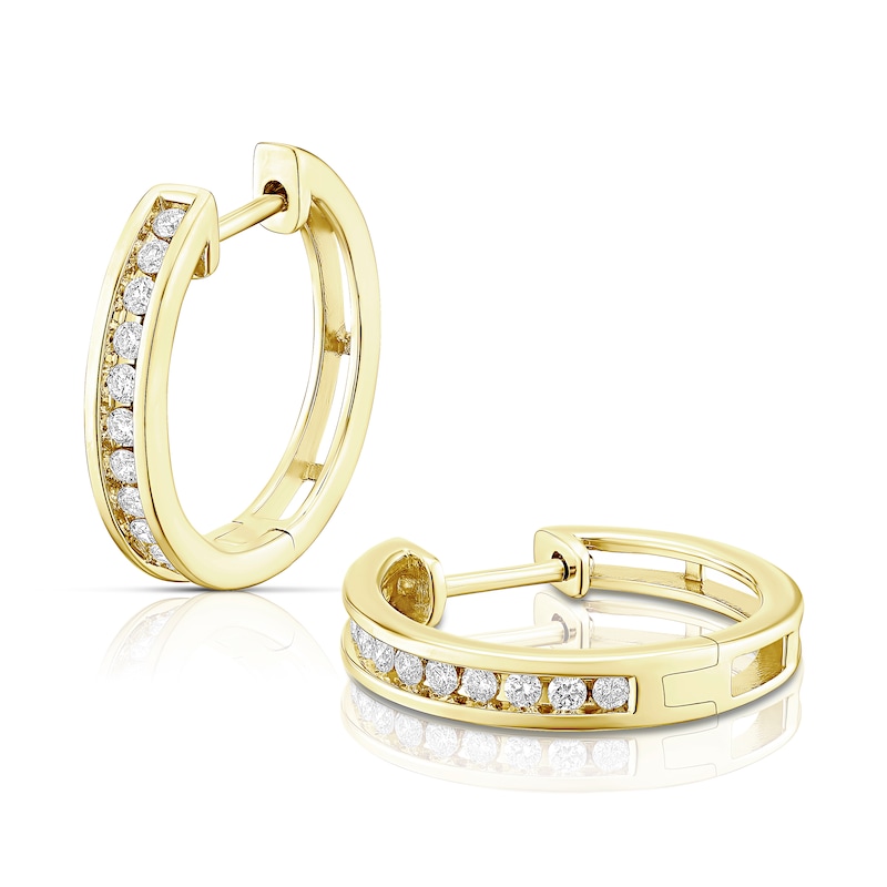 9ct Yellow Gold 0.25ct Diamond Channel Set Hoop Earrings