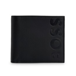 BOSS Embossed-Logo Black Grained Leather Wallet
