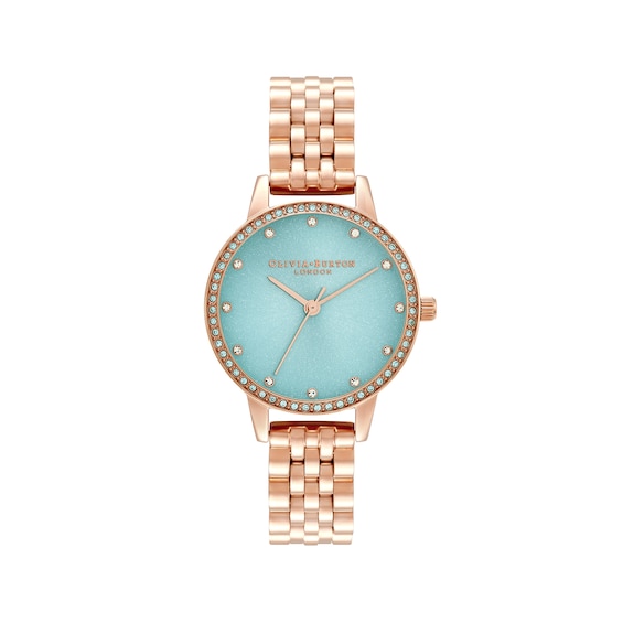 Olivia Burton Green Dial & Rose Gold-Tone Bracelet Watch