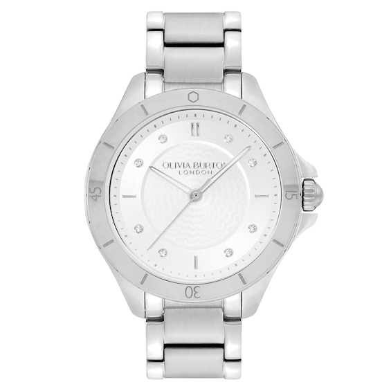 Olivia Burton Guilloche Ladies’ White Dial & Stainless Steel Watch