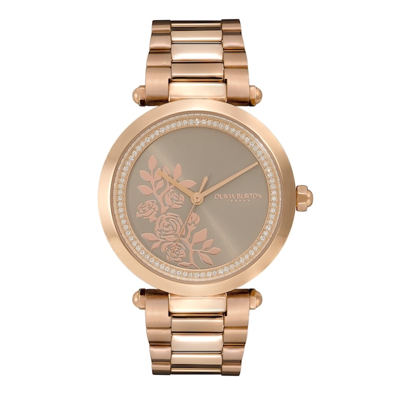 Women's Olivia Burton Signature Florals T-Bar Grey Dial & Carnation Gold Tone Watch