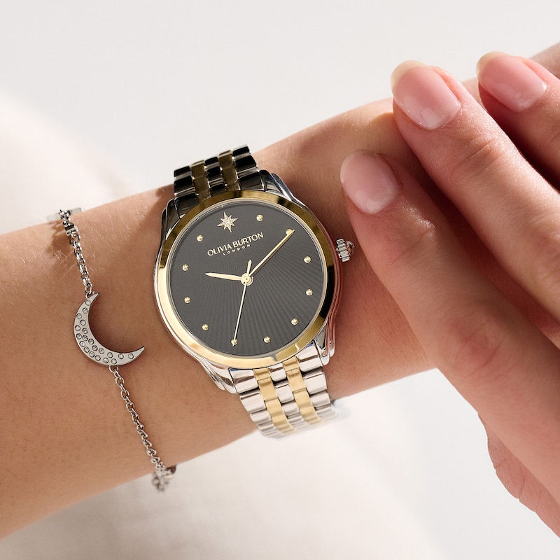 Olivia Burton Starlight Black Dial & Two-Tone Bracelet Watch