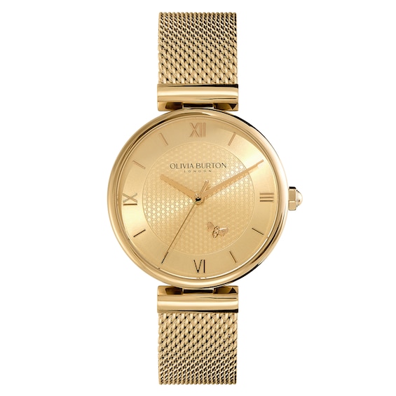 Olivia Burton Minima Bee Ladies’ T-Bar Gold-Tone Stainless Steel Mesh Watch