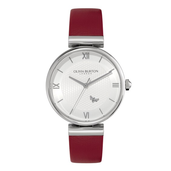 Olivia Burton Minima Bee Ladies’ T-Bar White Dial & Red Leather Strap Watch