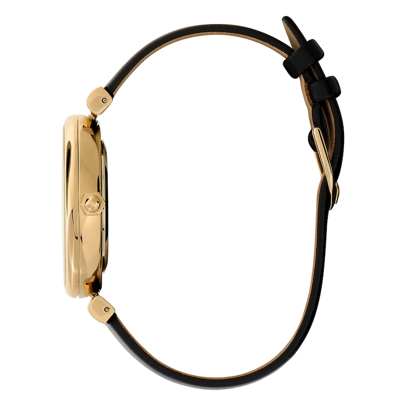 Olivia Burton Minima Bee Ladies' T-Bar Gold-Tone & Black Leather Strap Watch