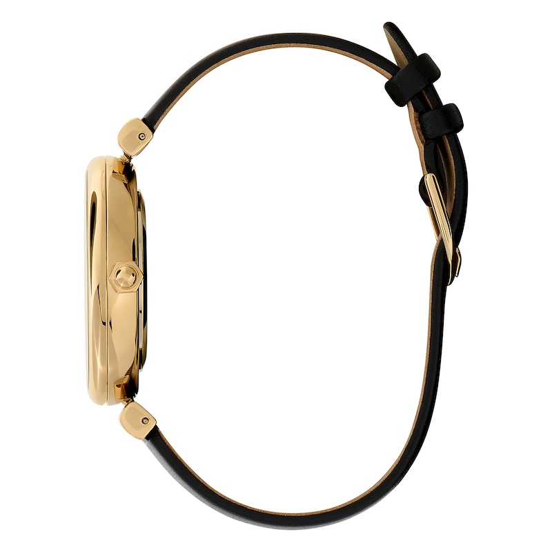 Olivia Burton Signature Minima Bee T-Bar Gold-Tone & Black Leather Watch