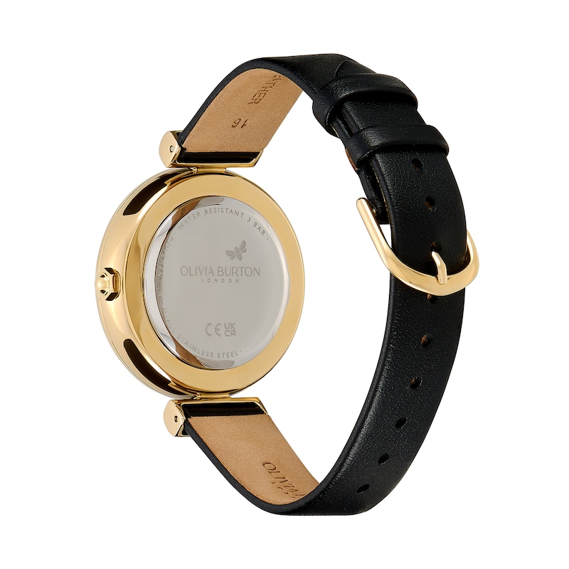 Olivia Burton Signature Minima Bee T-Bar Gold-Tone & Black Leather Watch