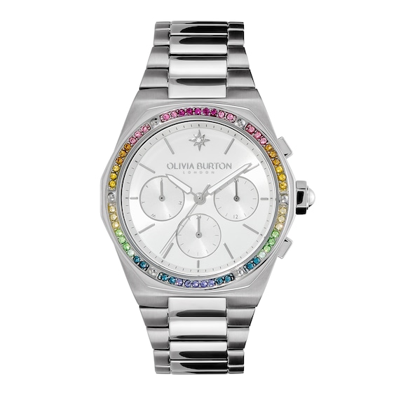 Olivia Burton Hexa Multifuction Rainbow Crystal & Stainless Steel Watch
