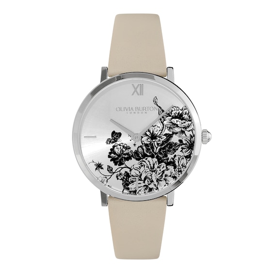 Olivia Burton Floral Blooms Ultra Slim Ladies’ Silver Dial & Leather Watch