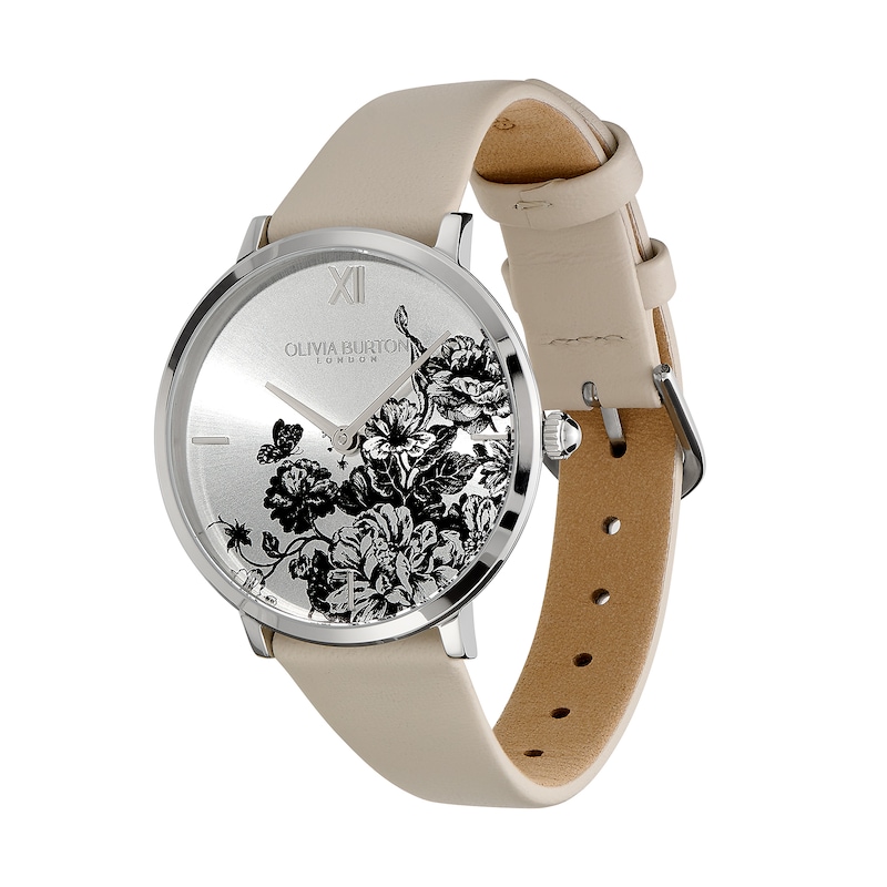 Olivia Burton Floral Blooms Ultra Slim Ladies' Silver Dial & Leather Watch