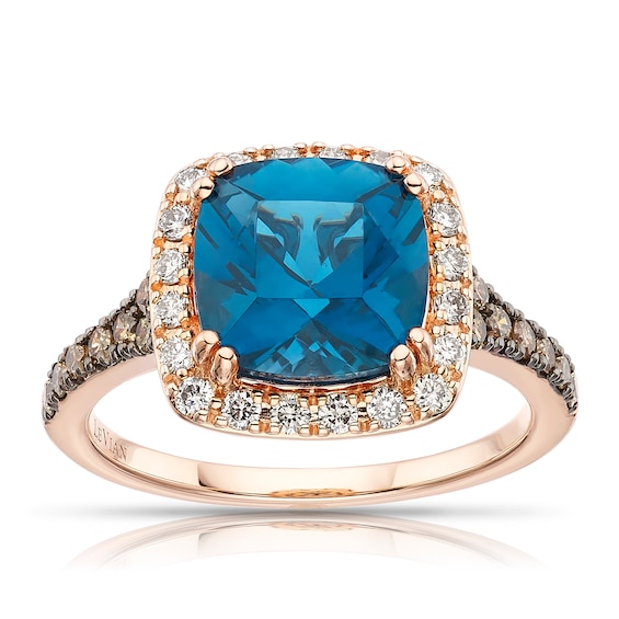 Le Vian 14ct Rose Gold Blue Topaz & 0.45ct Diamond Ring