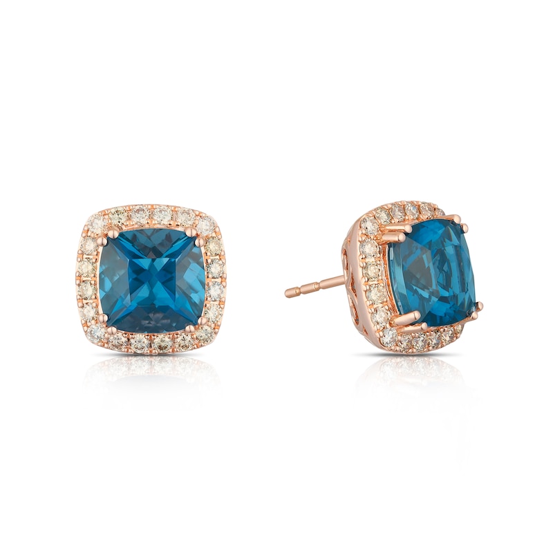 Main Image 1 of Le Vian 14ct Rose Gold Blue Topaz & 0.45ct Diamond Earrings