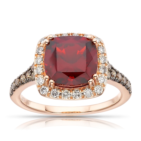 Le Vian 14ct Rose Gold 0.45ct Diamond & Garnet Cushion Ring