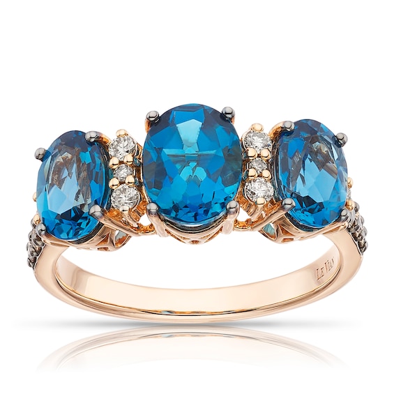 Le Vian 14ct Yellow Gold 0.29ct Diamond & Deep Sea Blue Topaz Trilogy Ring